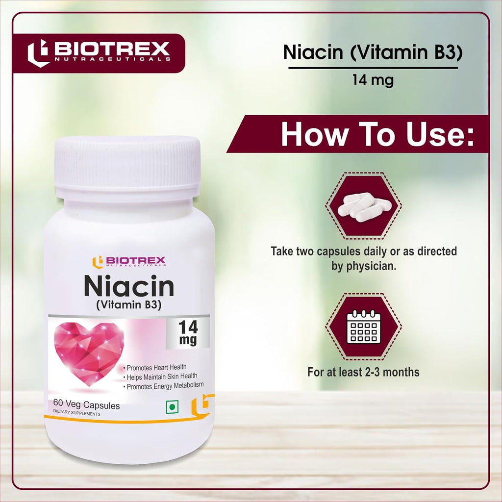 Biotrex Nutraceuticals Niacin 14mg Vitamin B3 With Inositol 50mg Supplement - 60 Veg Capsules