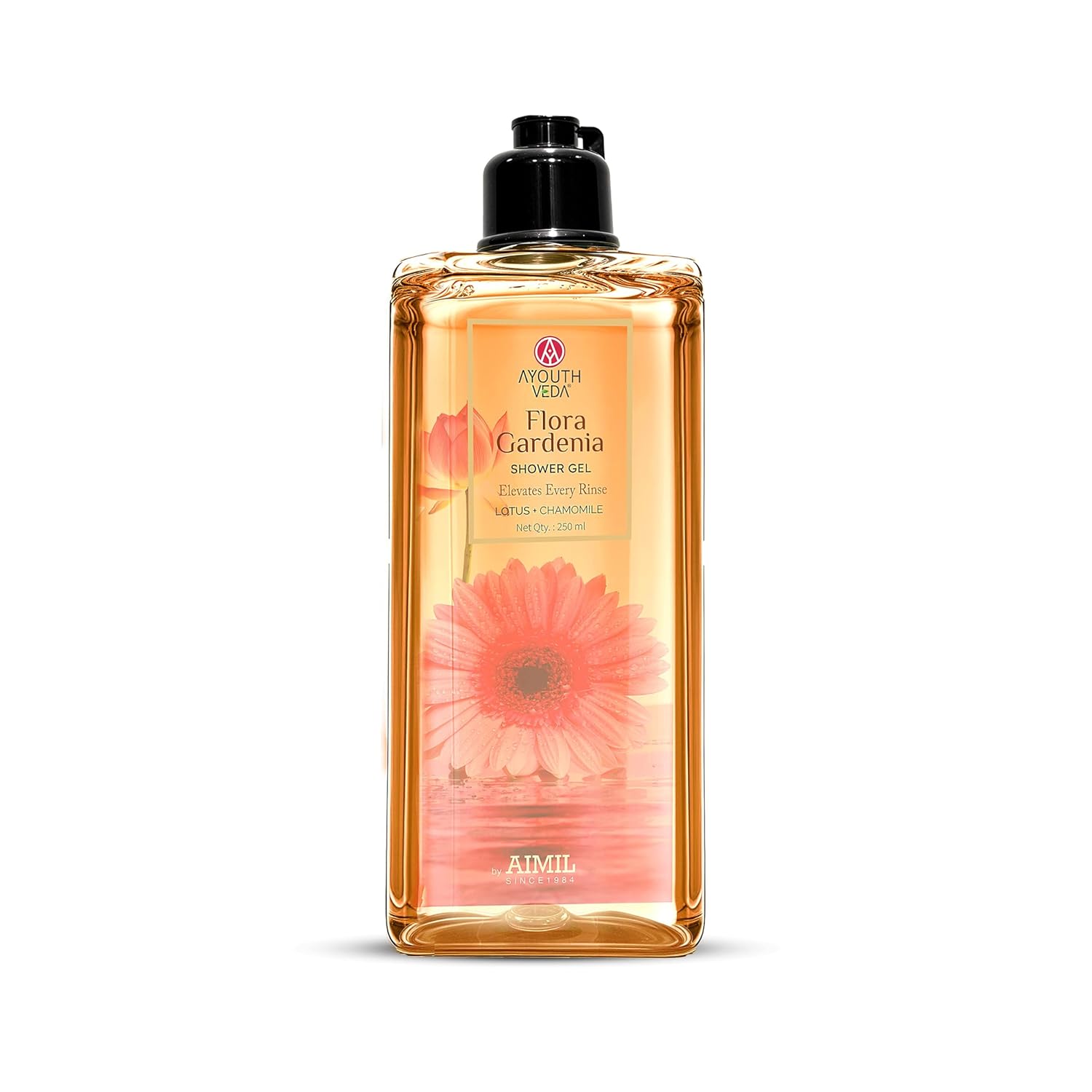 Ayouthveda Flora Gardenia Shower Gel, Natural & Ayurvedic Body Wash, Refreshing & Hydrating, Calms and soothes, Gently cleanses, Delivers velvety soft skin, For Men & Women 250ml