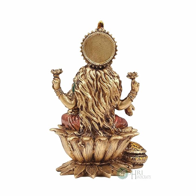 Indicast 7" Inch Cold Cast Resin Laxmi Showpiece for Puja Room and Temple Antique Decor | Metal Finish, Copper