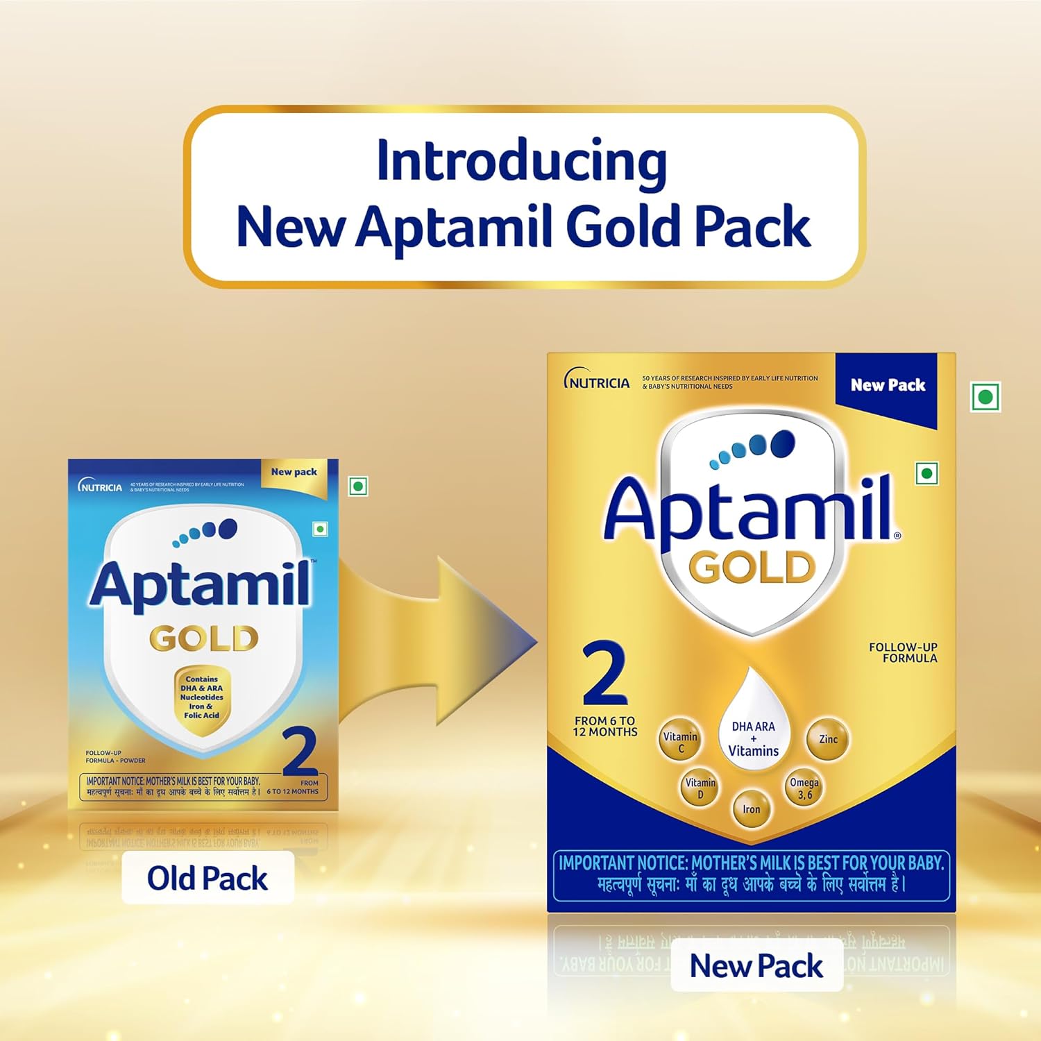 Aptamil Gold 2 Follow up Infant Formula Powder (After 6 months), Stage 2 -400gms -Bag-In-Box