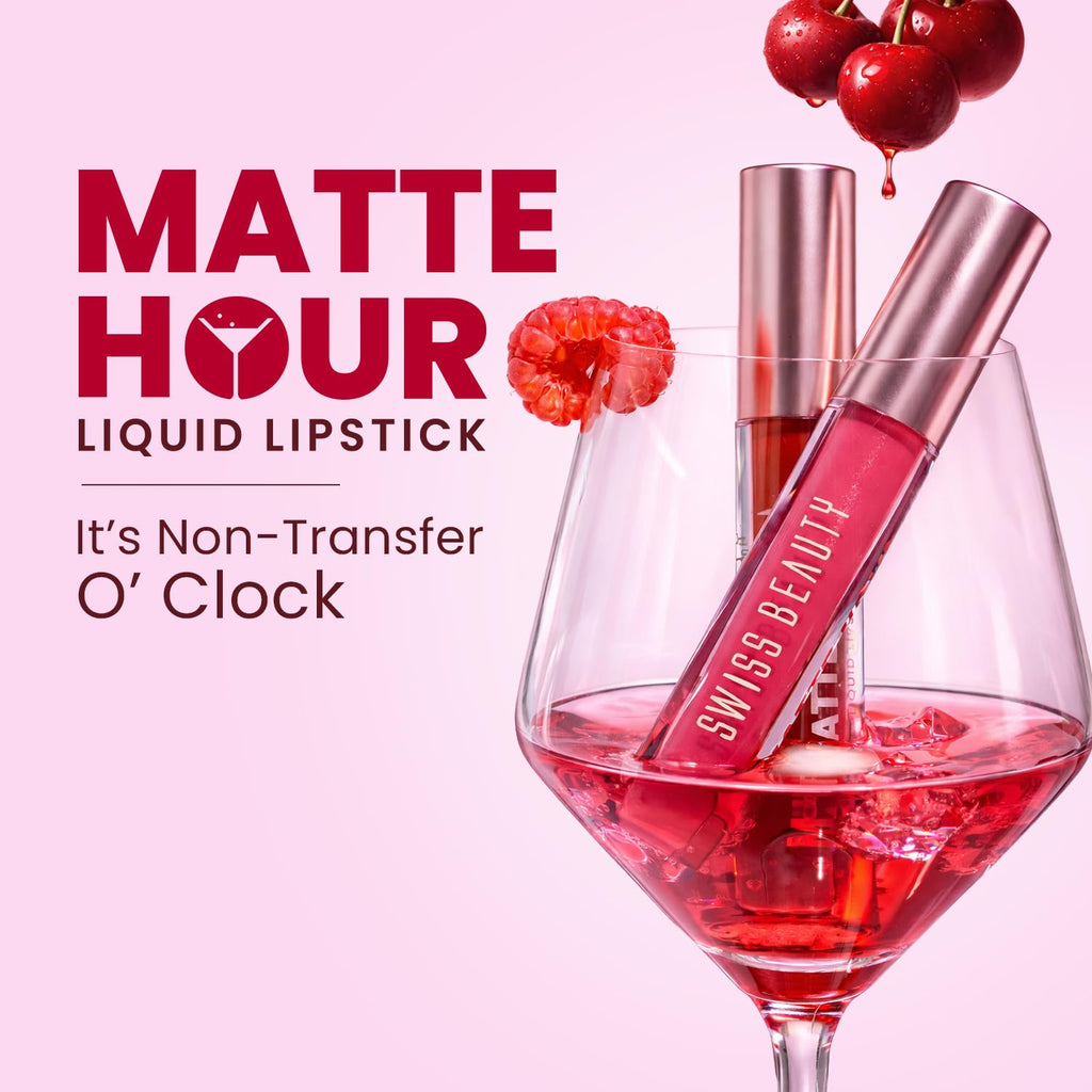 Swiss Beauty Matte Hour Liquid Lipstick | Non-Transfer Formula | Highly Pigmented | Up To 10-Hour Wear | Waterproof & Smudge-Proof | Enriched with Vitamin | Shade-3. Bare Cosmo, 4.2ml