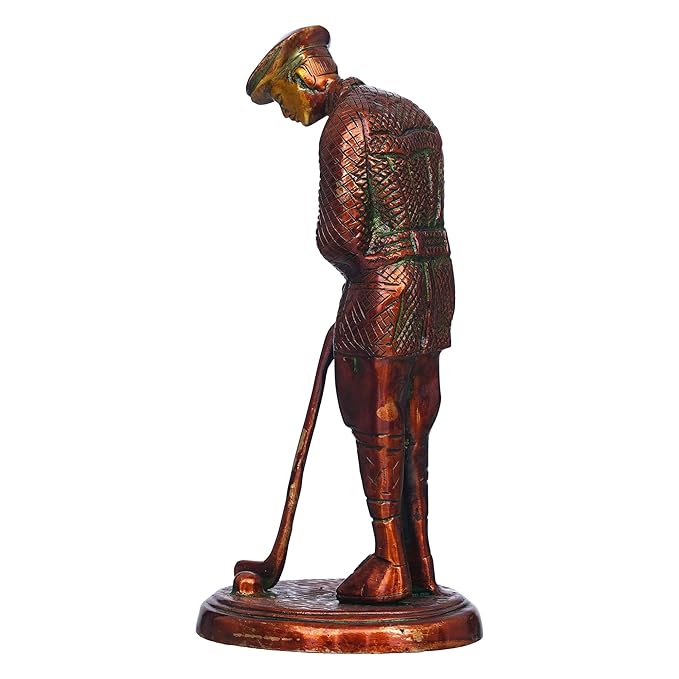 Ecraftindia Brown Brass Gentleman Golfer Taking Shot Human Figurine Decorative Showpiece