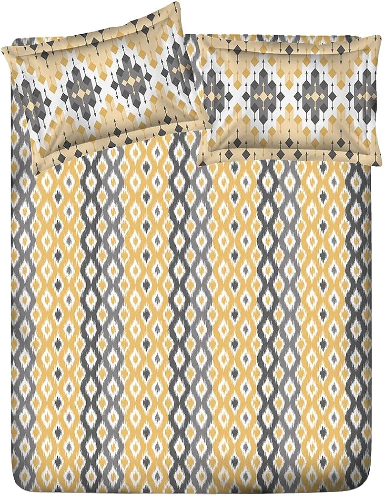 Layers Portland Cotton Bedsheet Set for All Seasons Lightweight Moisture Absorbent 104 TC Queen Size Yellow/Grey 2