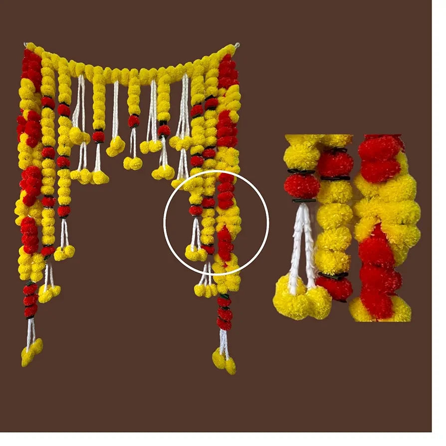 Handcrafted Infinity-Shaped Decorative Bandanwar with Yellow & Red Marigold and Tuberose Strings 40x59 Inches