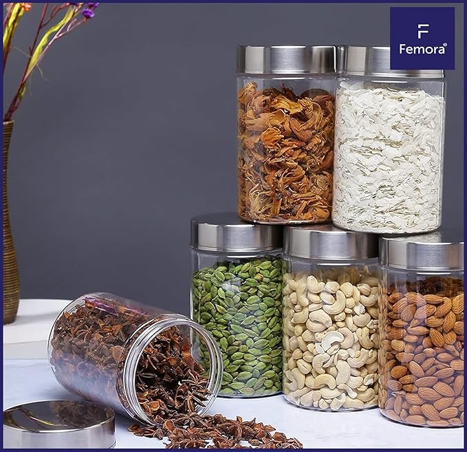 Femora Kitchen Storage Jars Borosilicate Glass With Steel Lid Air Tight Jar | 350 ML | Pack of 1