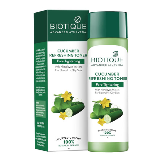 Biotique Cucumber Pore Tightening Toner| Ayurvedic and Organically Pure| Maintains Skinâ€™s Natural pH |100% Botanical Extracts| Suitable for Normal & Oily Skin Types| 190ml