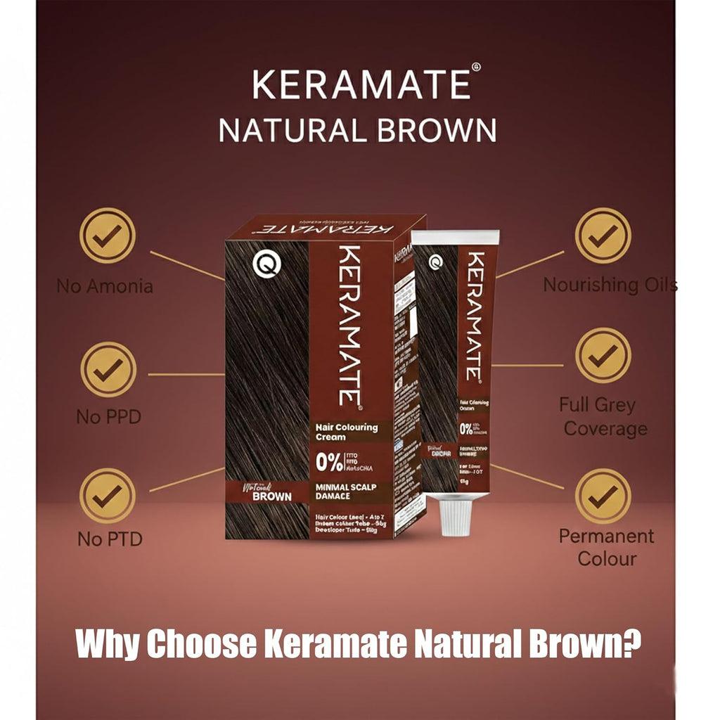 Keramate Hair Colouring Cream â€“ Natural Brown, No Ammonia, No PPD, No PTD | Safe, Long-Lasting Hair Color