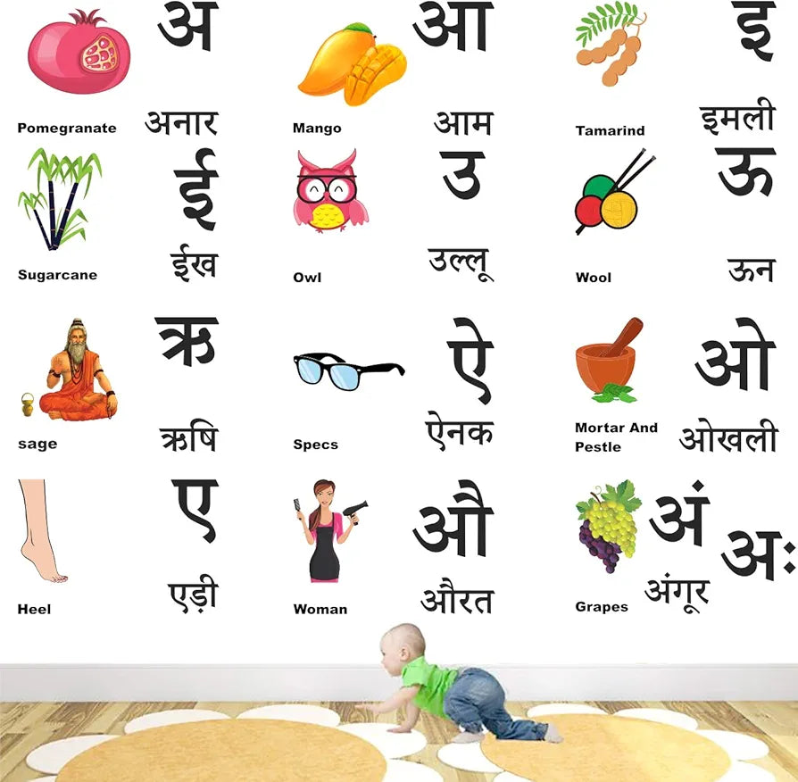StickMe Hindi Alphabets Varnamala Vowel Svar Baby Kids Learning Education Self-Adhesive Wall Sticker -SM731