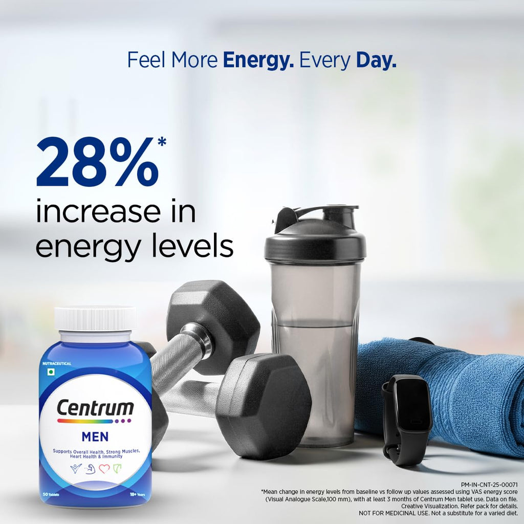 Centrum Men Tablet, World'S No.1 Multivitamin With Grape Seed Extract, Vitamin C & 21 Other Nutrients For Overall Health, Strong Muscles & Immunity (Veg) 30S, 43 Grams