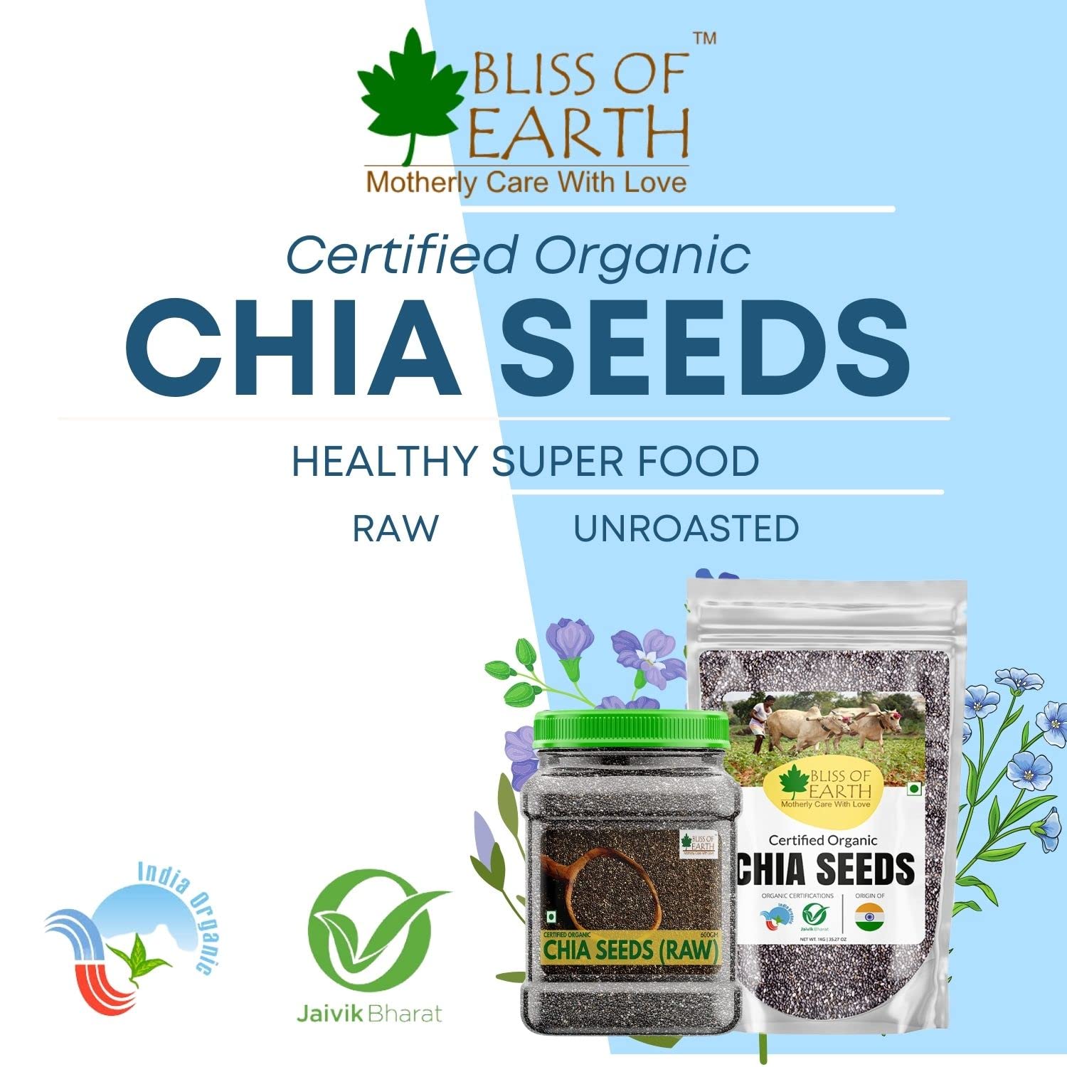 Bliss of Earth Certified Organic Raw Chia Seeds For Weight Loss, Raw Super Food With Omega & Fiber (1 KG)