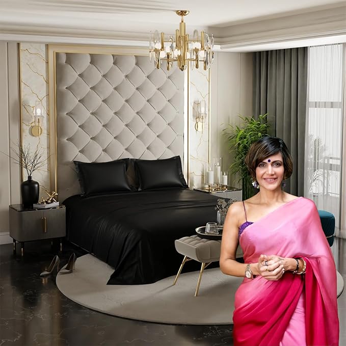 Stoa Paris Satin Bedsheets For Double Bed 300Tc Premium Bedsheet With 2 Pillow Covers