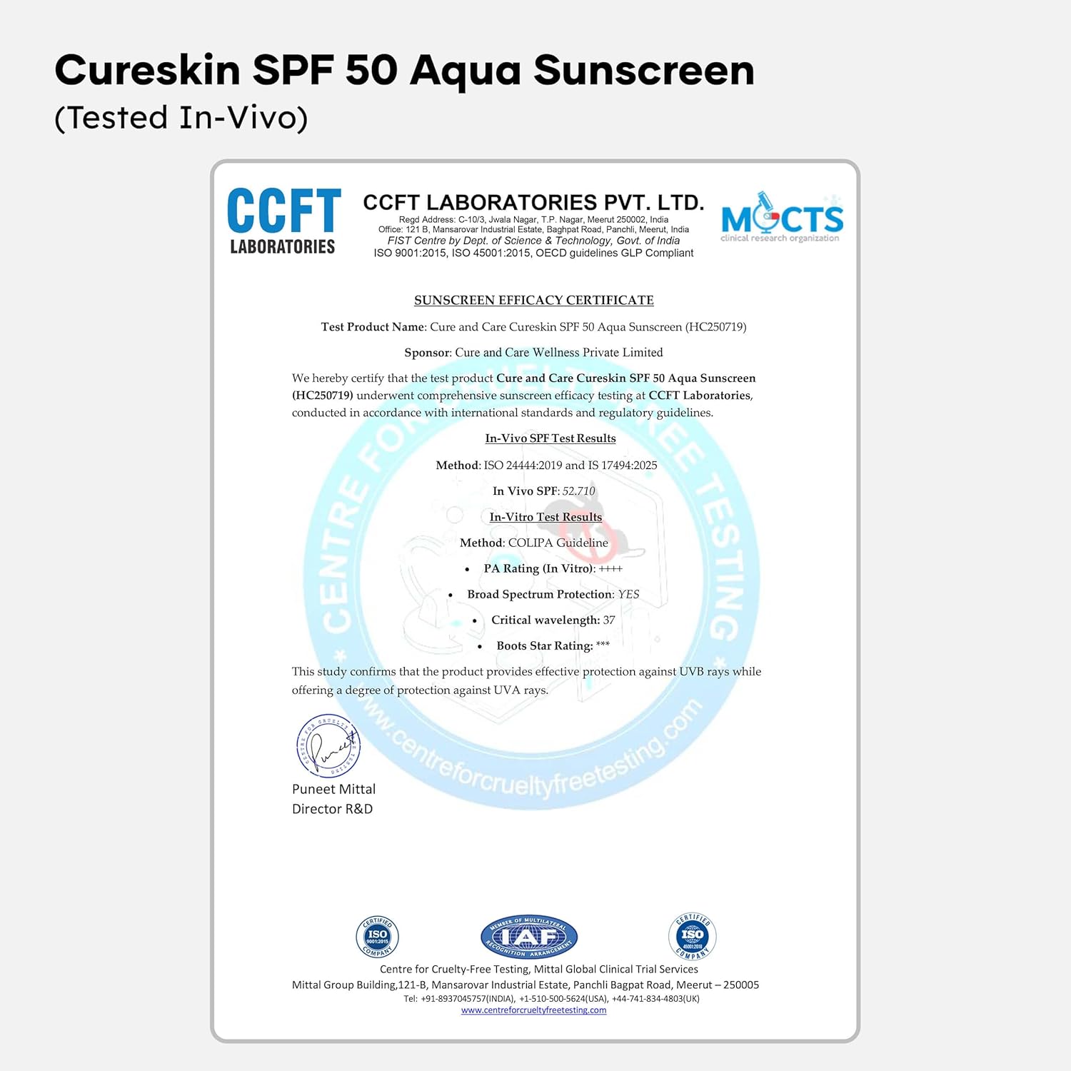 Cureskin SPF 50 Aqua Sunscreen with Advanced UV Filters | Broad Spectrum Sun, UVA, UVB, Blue Light Protection, SPF 50 & PA+++, 50 g (Pack of 1)