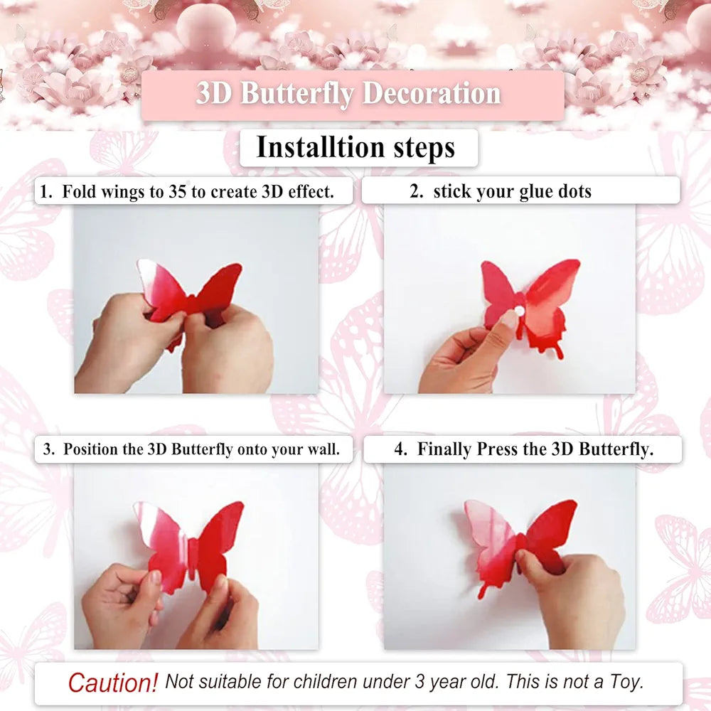 Xtore 12pcs 3D Home Decor Butterfly 3D Plastic Build Ferrari Red Comes with Sticking pad