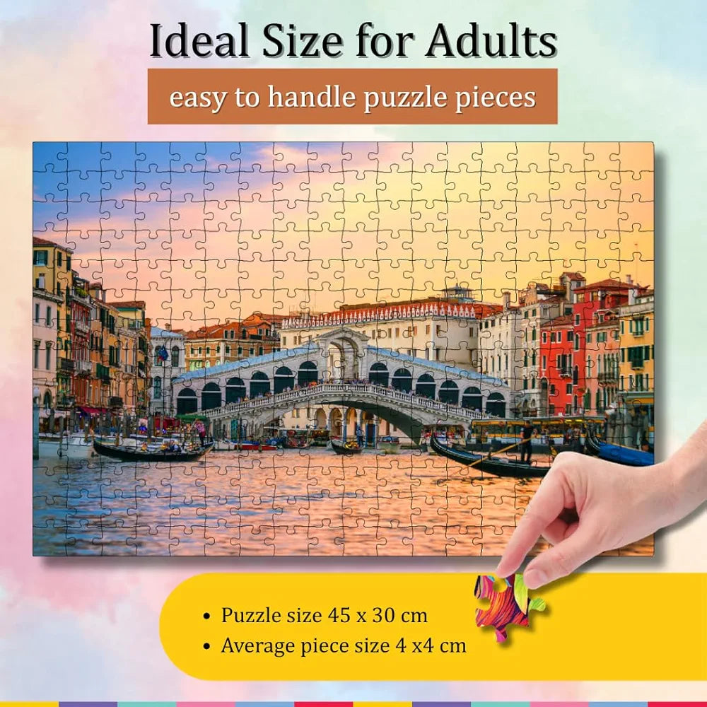Playhills Sunset Rialto Bridge Venice 252 Piece Wooden Jigsaw Puzzle for Kids 10+ Travel & Architecture Learning Game