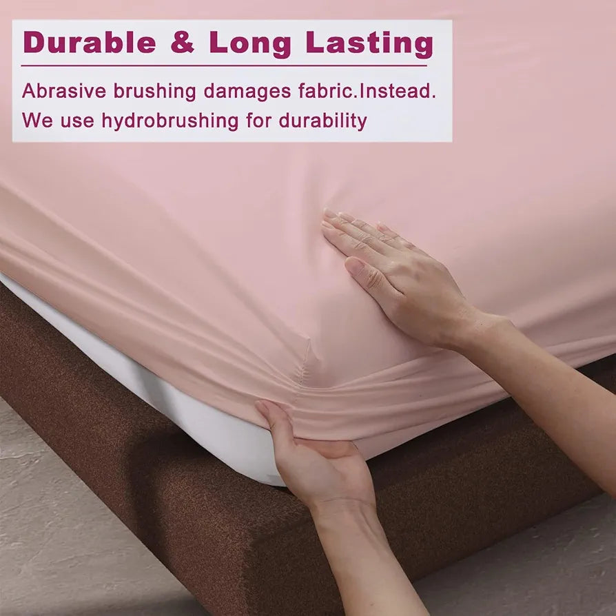Trance Home Linen 100% Cotton 78x72 inch King Elastic Fitted Bedsheet 400TC Soft Durable Plain Fitted Elastic Bed Sheet with 2 Pillow Covers Colour Blush Peach
