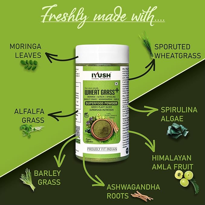 Iyush Herbal Ayurveda Organic Wheat Grass Plus Amla Multivitamin Each - 100 gms (Pack of 2)