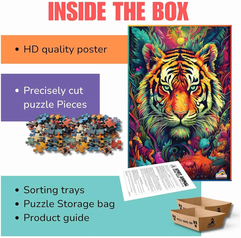 Playhills 500 Piece Wooden Jigsaw Puzzle Spirit Animal The Fearless Tiger for Teens & Adults