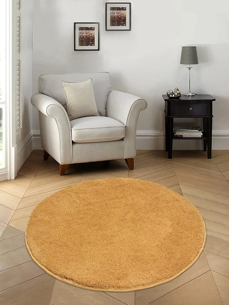 Saral Home Neo Shaggy Yarn Anti-Skid Round Mats Colour Glod