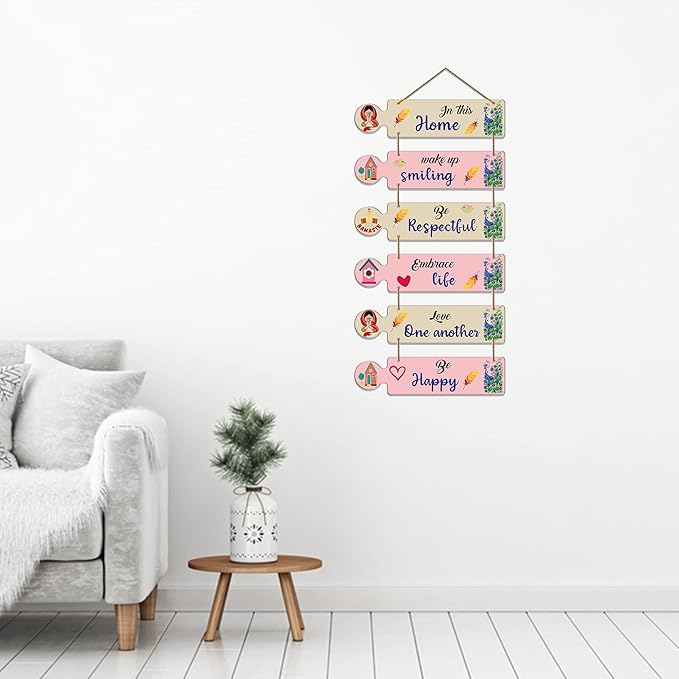 Artvibes Home Quotes Decorative Wall Art Mdf Wooden Wall Hanger for Living Room | Set of 6