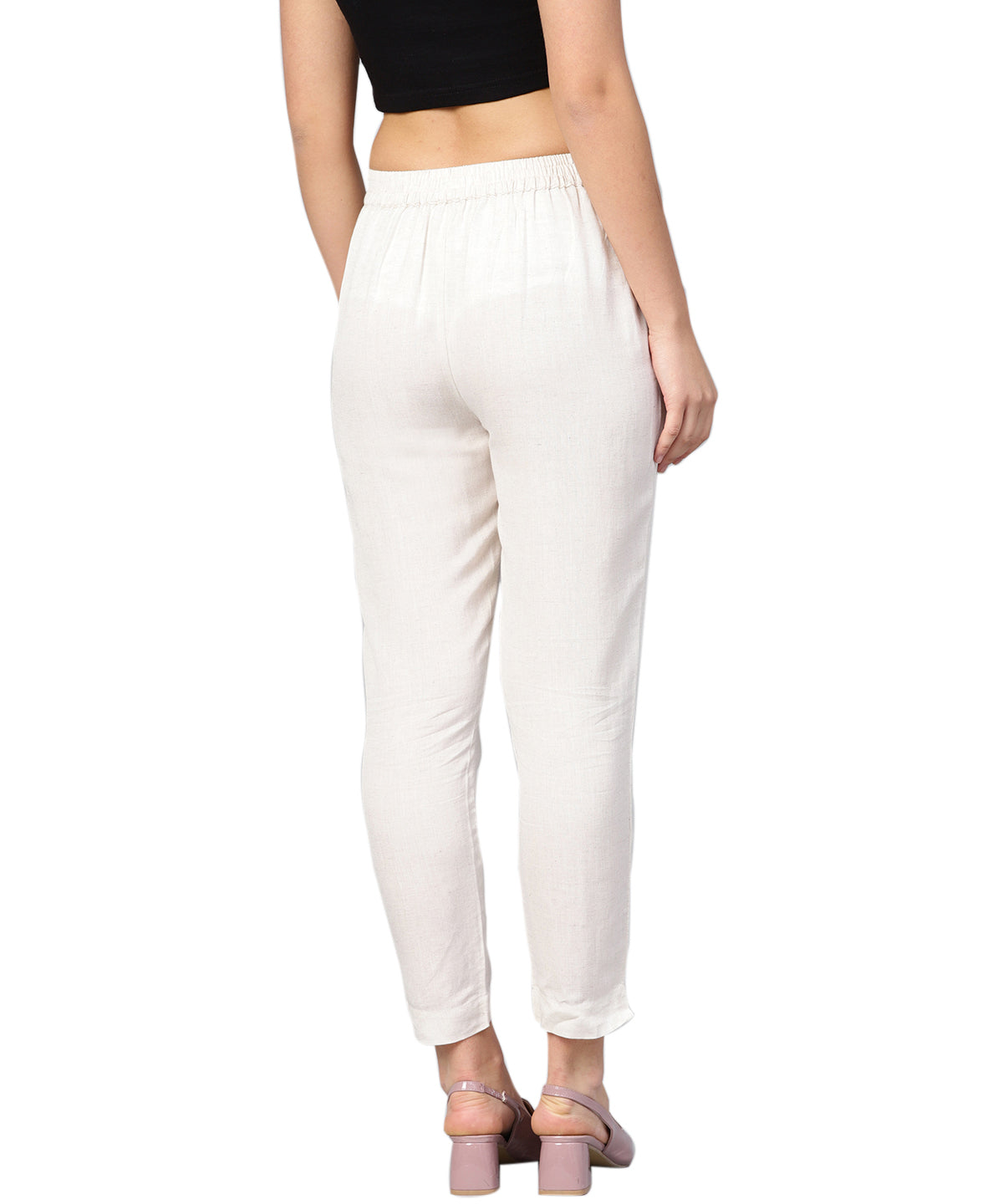 Juniper Women Ivory Rayon Flex Solid Slim Fit Pant/Slim Pant
