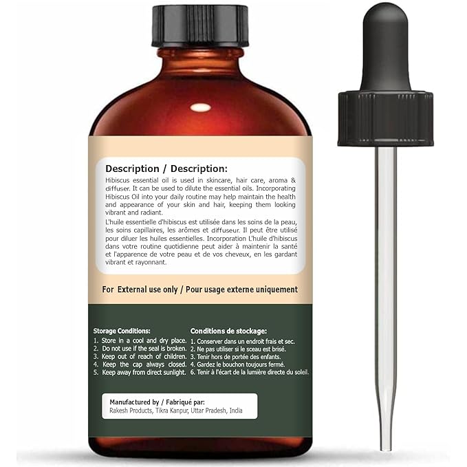 Organic Zing Hibiscus (Rosa Sinensis) Oil | Essential Oil for Skincare, Hair Care & Massage - 30 Ml