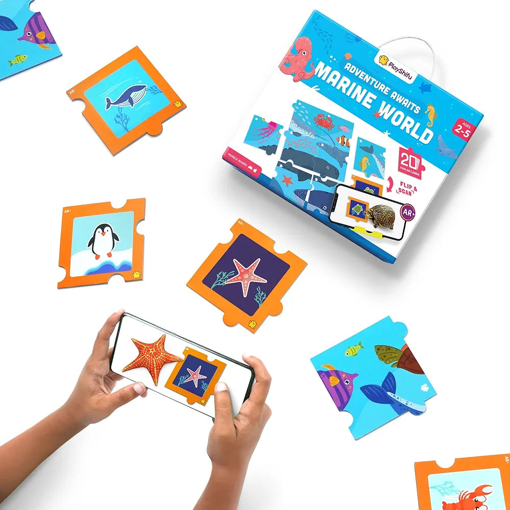 Playshifu 20 Underwater Animals Flashcards for Kids Boost Problem Solving Skills with 4D Educational Ar-Powered Stem Fun Learning, Interactive Game