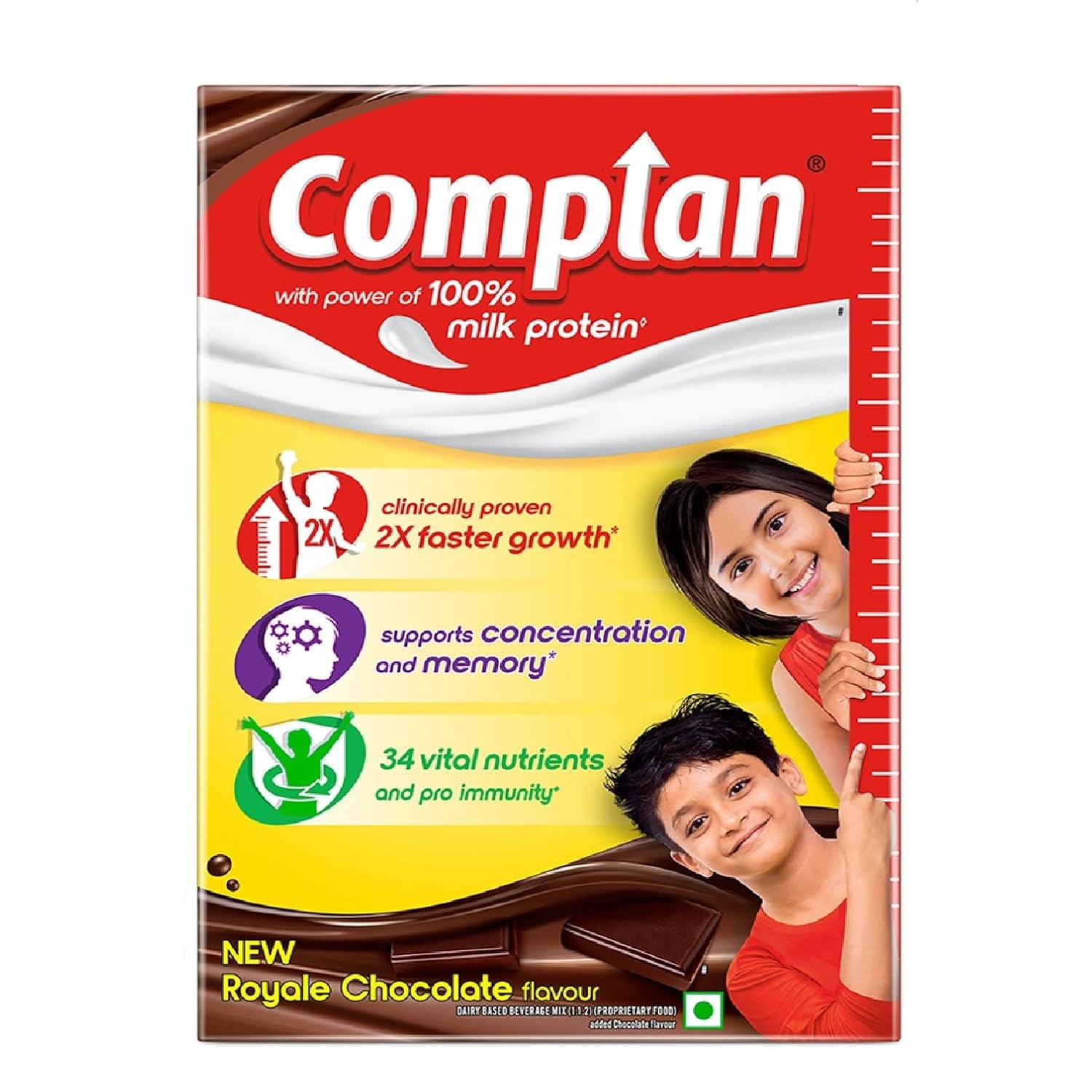 Complan Nutrition Drink Powder for Children, Royale Chocolate Flavour, 500 grams Carton|Nutrition Drink for kids with protein & 34 vital nutrients, 1 count