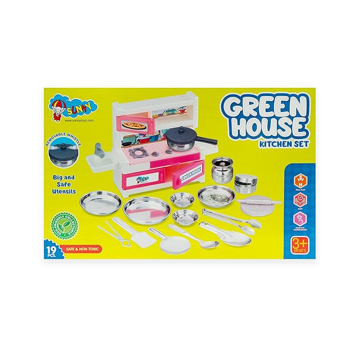 Ratna's Green House 19 Pieces Kitchen Set for Kids | A Perfect Roleplay Pretend Play Kitchen Play Set for Kids