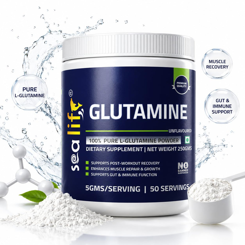Sea Life 100% Pure L-Glutamine | Glutamine Powder, Amino Acid | Post Workout Supplement for Muscle Growth & Recovery - 250g, Unflavoured (50 Servings) For Men & Women. Pack of-1
