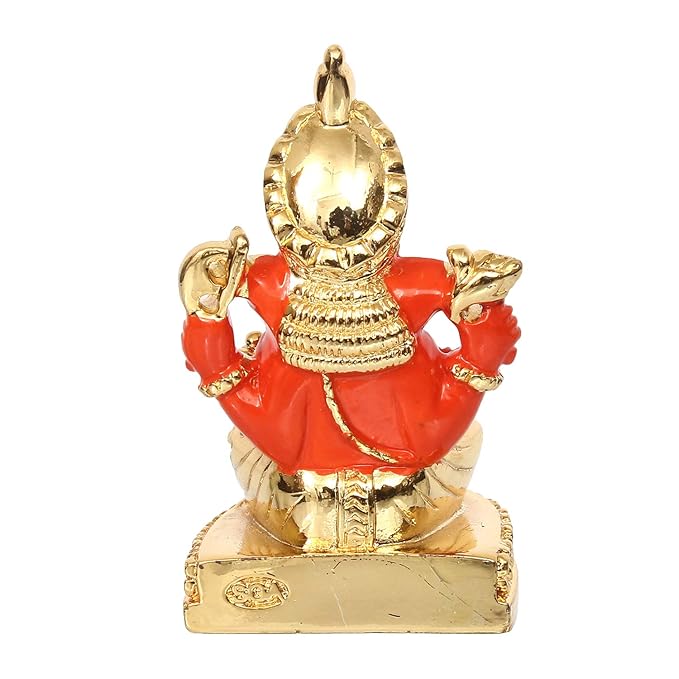 Ecraftindia Gold Plated Orange Siddhivinayak Ganesha Decorative Showpiece