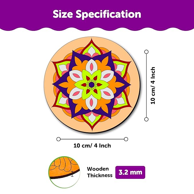 Mini Leaves Wooden Mandala Painting Kit Tea Coaster Art and Craft Kit With Wooden Stand- Advance Level | Set of 4