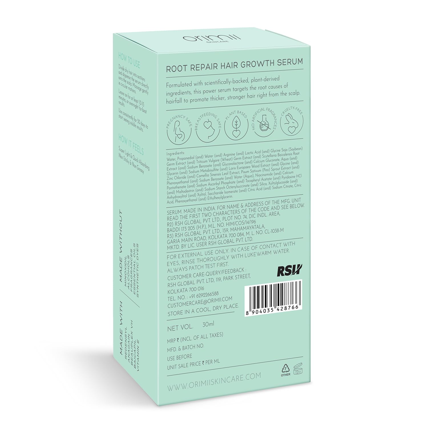 Orimii Postpartum Hair Growth Serum with Redensyl | Repairs Roots, Promotes Hair Growth & Prevents Breakage After Delivery | Lightweight, Non-Sticky & Non-Greasy | Loved by New Mamas â€“ 30ml