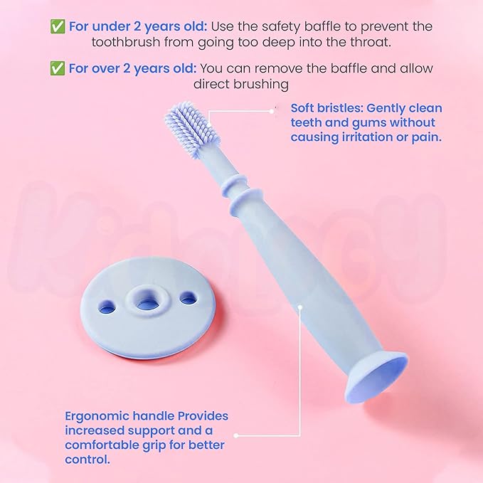 Kidology 360° Baby Teether Toothbrush with Suction Base Gentle Cleaning Blue