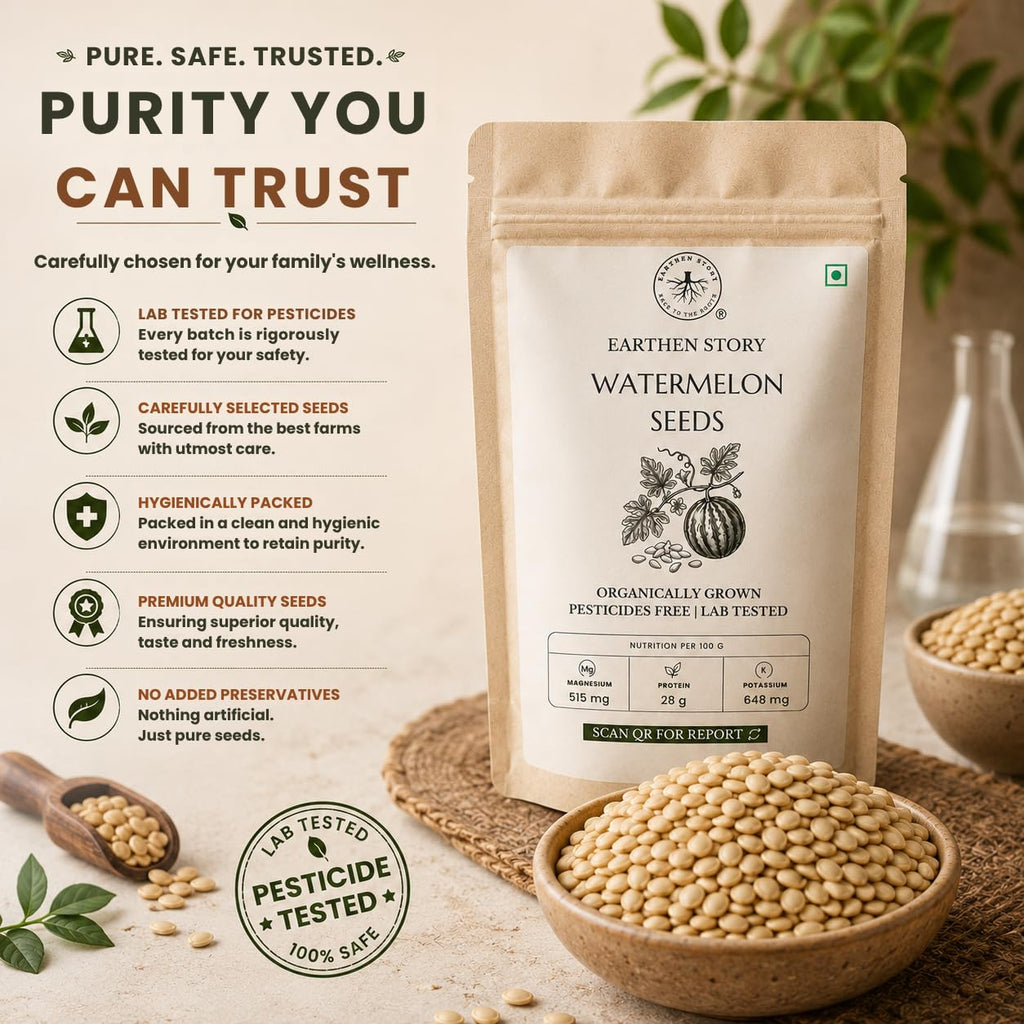 Earthen Story Watermelon Seeds, 500g | Premium Edible Seeds | Pesticide Free & Lab Tested for Pesticide Residues | Rich in Protein & Fiber | Healthy Snack & Superfood