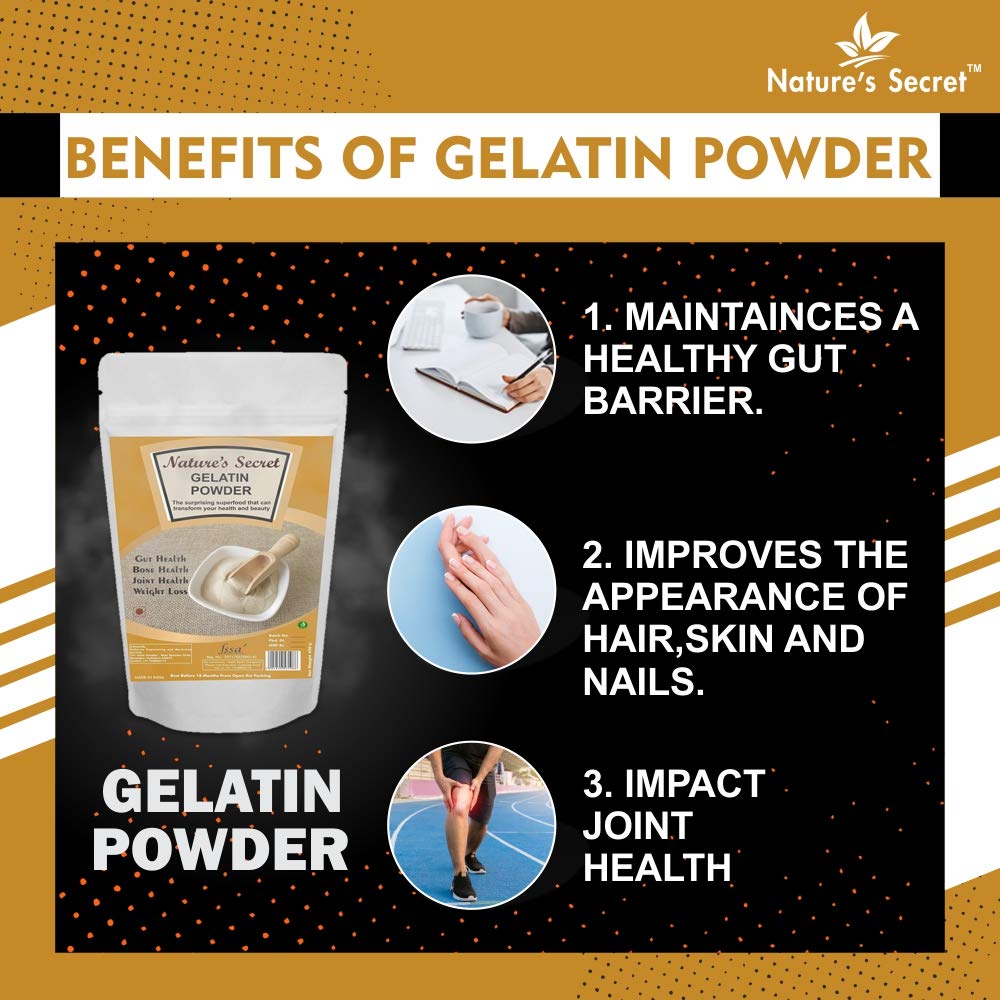 Nature's Secret Gelatine Powder |Size 450 Gm| 99% Protein | FSSAI Approved | Spl. for Making DIY Sweet & Jam, DIY Peel Off Mask, Blackheads & Whiteheads Remover | Effective for Joint Pain