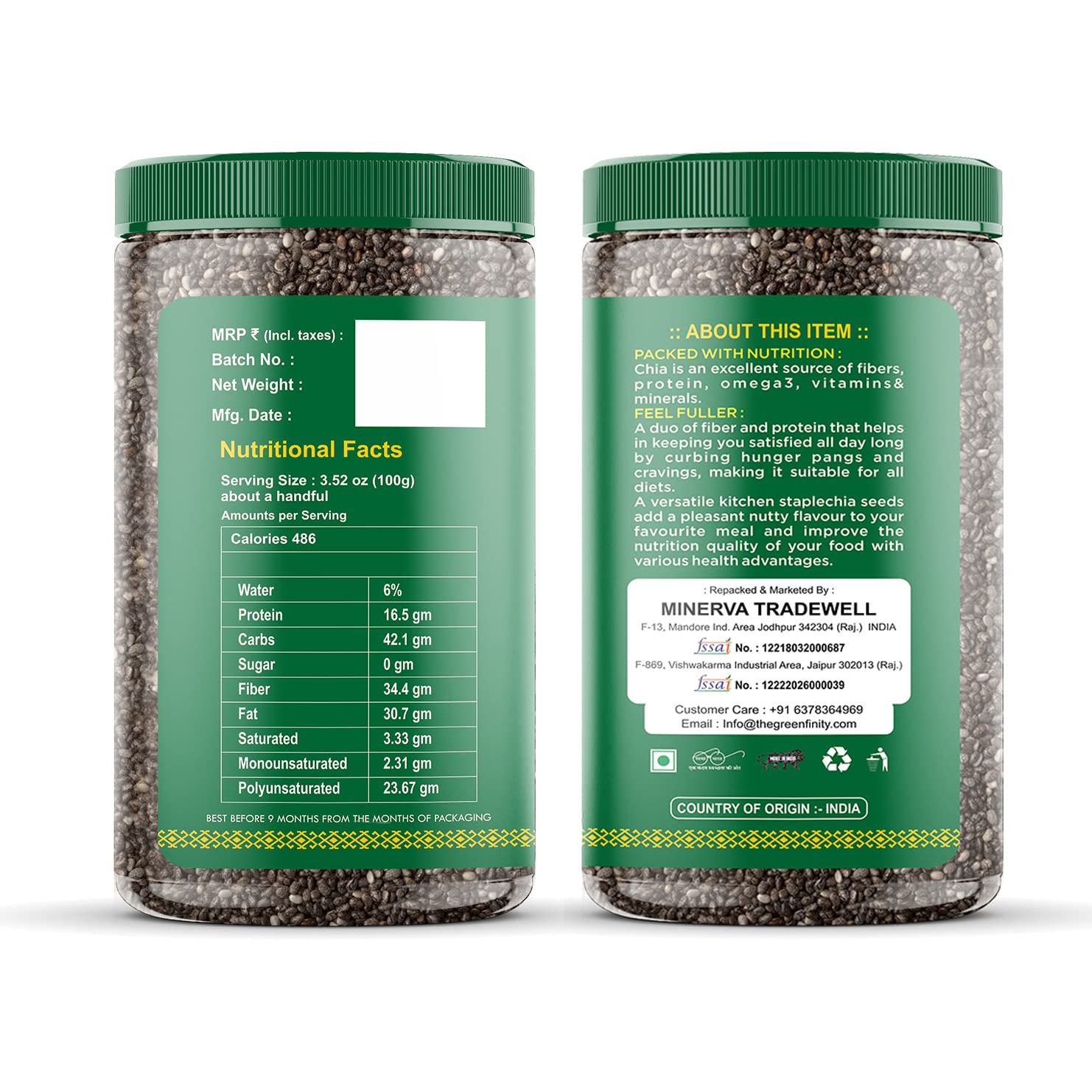 GreenFinity Healthy Seeds Combo- Pumpkin, Sunflower, (200g Each), Chia and Flax Seeds (250g Each) | Rich in Omega 3, Fiber, Raw Seeds for Weight Management, Immunity Booster, Healthy Heart (Pack of 4)