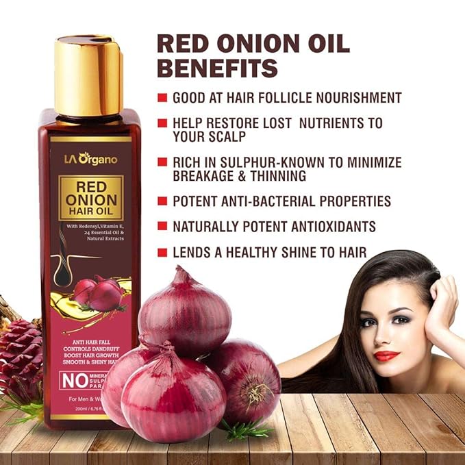La Organo Red Onion Hair Oil for Complete Hair Solution - 200 Ml | Pack of 2