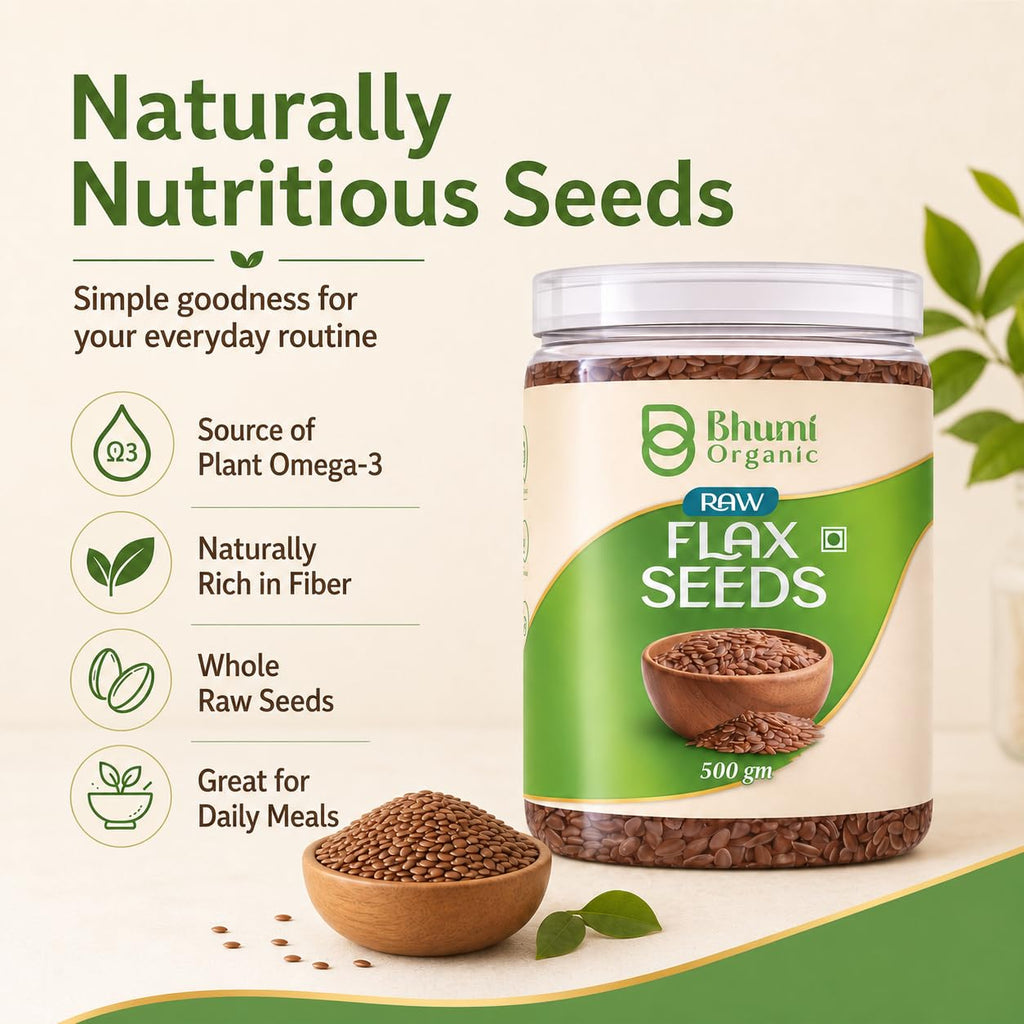 Bhumi Organic Flax Seeds 500g | Alsi Seeds, Raw Seeds for Eating, Source of Iron & Dietary Fibre, Rich in Protein