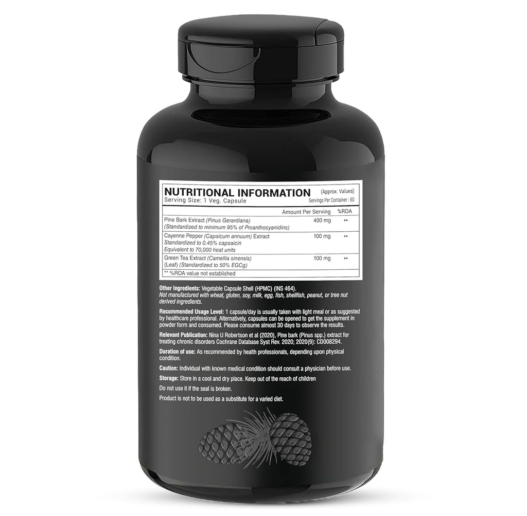 GREENDORSE Pine Bark Extract | 95% Proanthocyanidins with Green Tea Extract (50% EGCG) & Cayenne Pepper | Supports Blood Flow, Nitric Oxide & Antioxidant Defense | Premium Circulatory Formula | 60 Veg Capsules