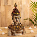 Indicast 12" Inch Handmade Buddha Carving Murti Table Desk Decor Meditating Idol Gifts Antique Design | Red