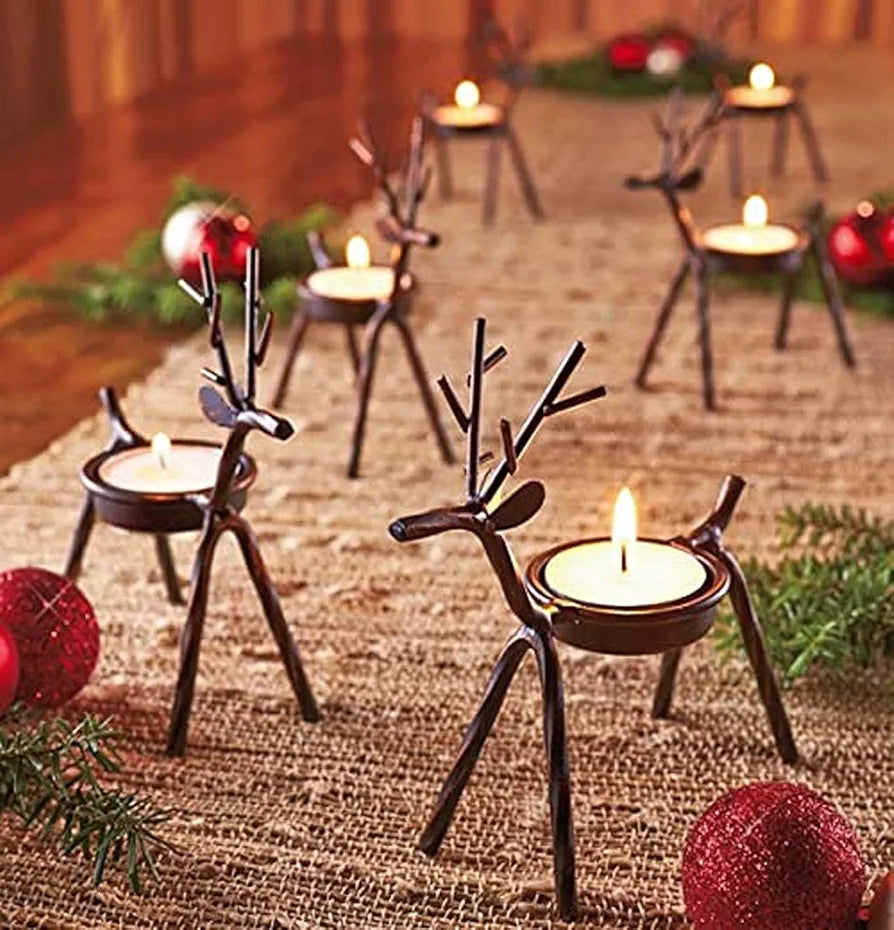 The Purple Tree Cast Iron Christmas Reindeer Tealight Holder Pack of 2
