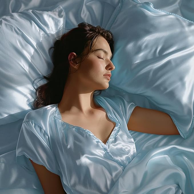 Stoa Paris Satin Bedsheets for Double Bed 300TC Premium Bedsheet with 2 Pillow Covers Colour Dreamy Blue