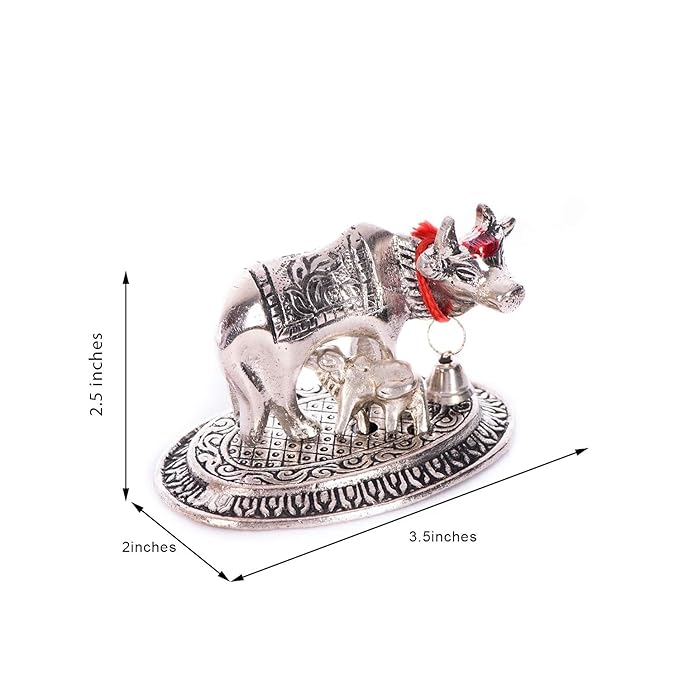 Ecraftindia Handcrafted Cow and Calf Figurine | Silver