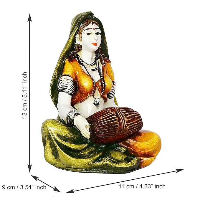 Ecraftindia Colorful Combo of Rajasthani Craftsmen Singing and Lady Playing Musical Instrument Dholak Statue