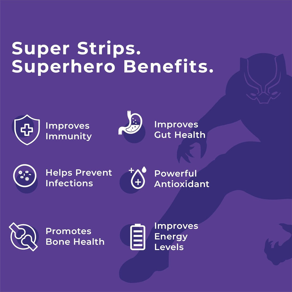 Wellbeing Nutrition Marvel Black Panther Melts | Advanced Immunity Booster for Kids (6+) with Vitamin C, Zinc & Wellmune | Health Supplements for Kids | Valencia Orange Flavor (30 Oral Strips)