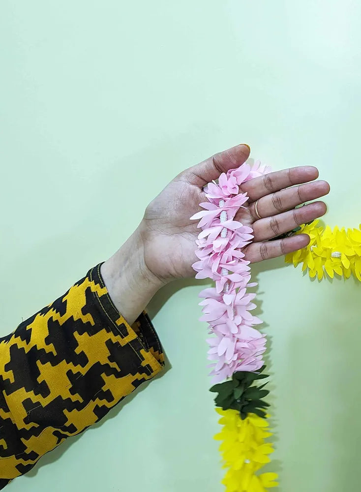 Afarza Choice Artificial Flower Garland Toran for Door Entrance Home Decoration Hanging Yellow Baby Pink 4pieces 5ft