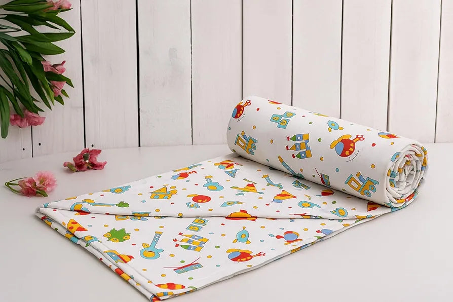 Trance Home Linen Pure Cotton Reversible Dohar Single Bed Size AC Blanket Comforter Soft Light-Weight Bed Blanket 56 x 88 inch Colour Alphabets with Dolls