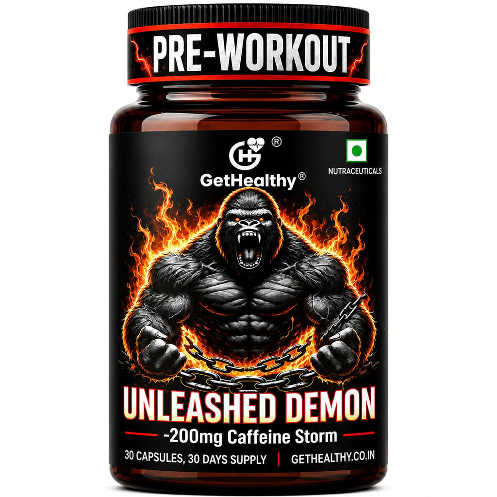 GetHealthyÂ® Unleashed Demonâ„¢ Pre-Workout Capsules | 200mg Caffeine Energy Pills | Pre Workout Supplement for Energy & Focus | Gym Workout Support for Men & Women | 30 Capsules