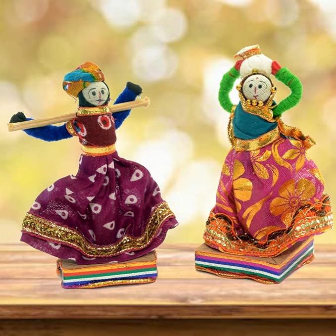 Jh Gallery Handmade Recycled Material Rajasthani Kisan Dolls Decorative Figurines for Home Decor Home
