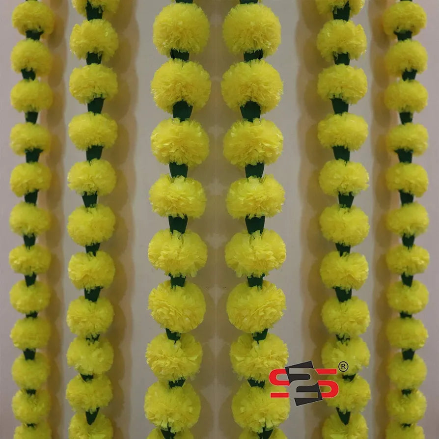 Reusable Artificial Flowers Hanging Garlands Artificial Marigold Flowers Toran Pack of 3 Yellow